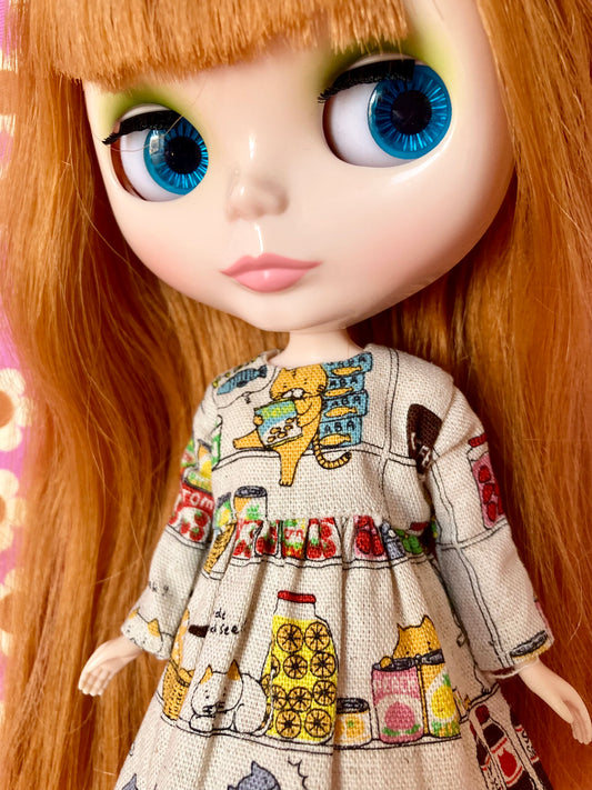 Greedy Sushi Cat Japanese Print Happy Dress for Blythe Doll