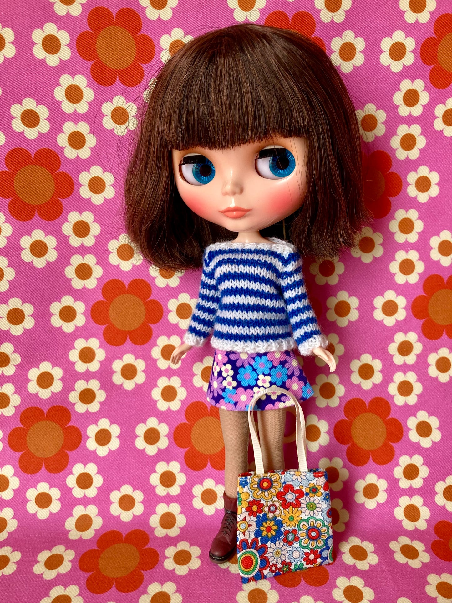 Breton Sweater, Skirt & Bag for Blythe Doll