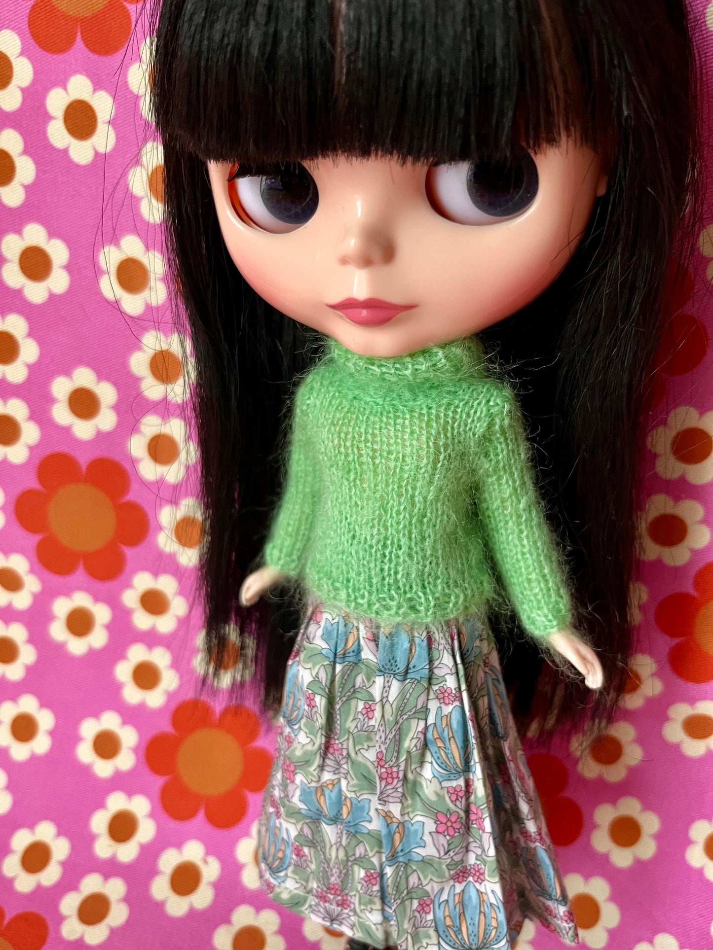 Liberty Skirt & Mohair Sweater Set for Blythe Doll