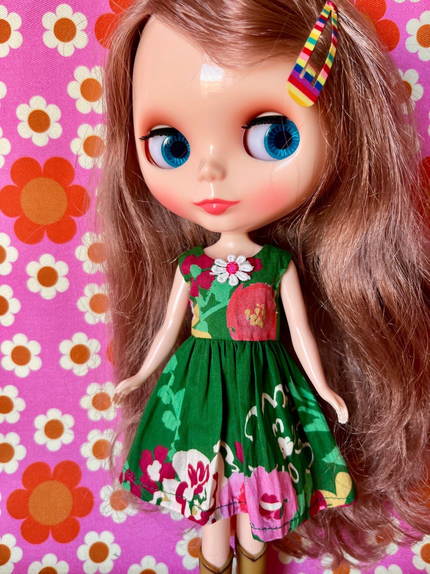 Green Floral Lawn Summer Simple Sleeveless Dress for Blythe