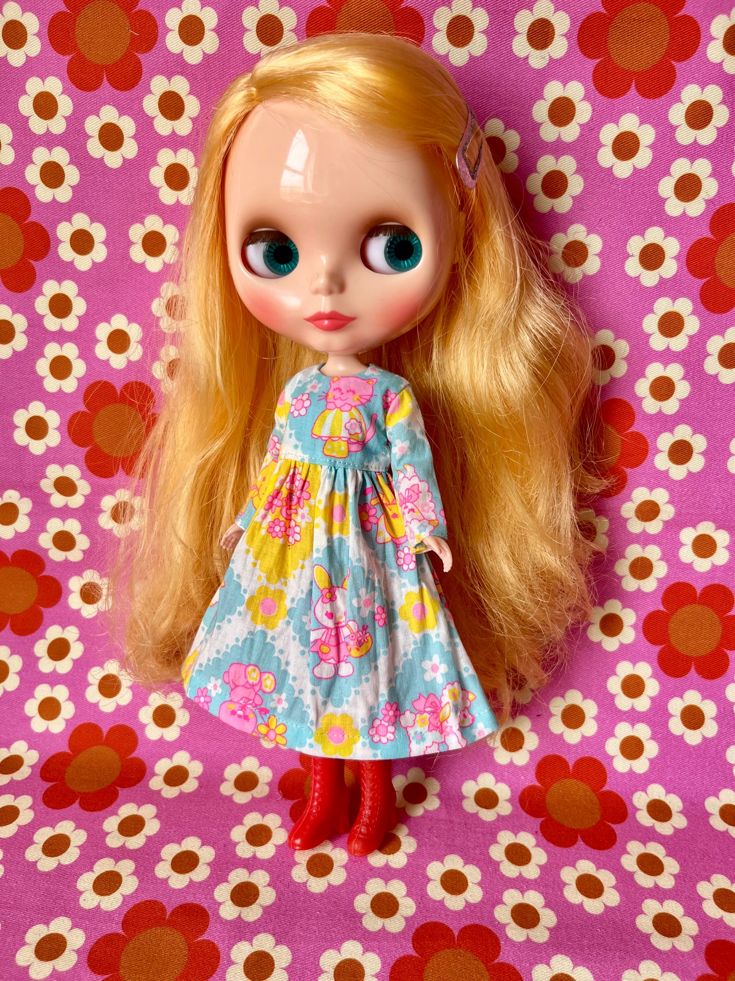 Blue Neon Cat Long Sleeve Dress for Blythe Doll