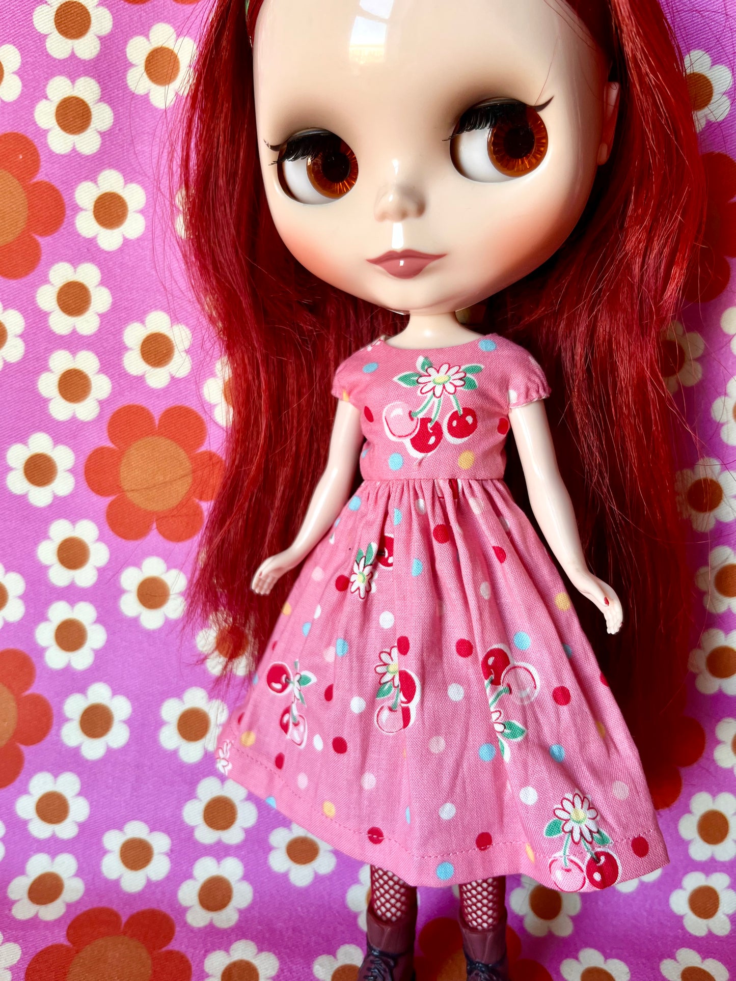 Pink Cherry Valentine Cap Sleeve Dress for Blythe Doll