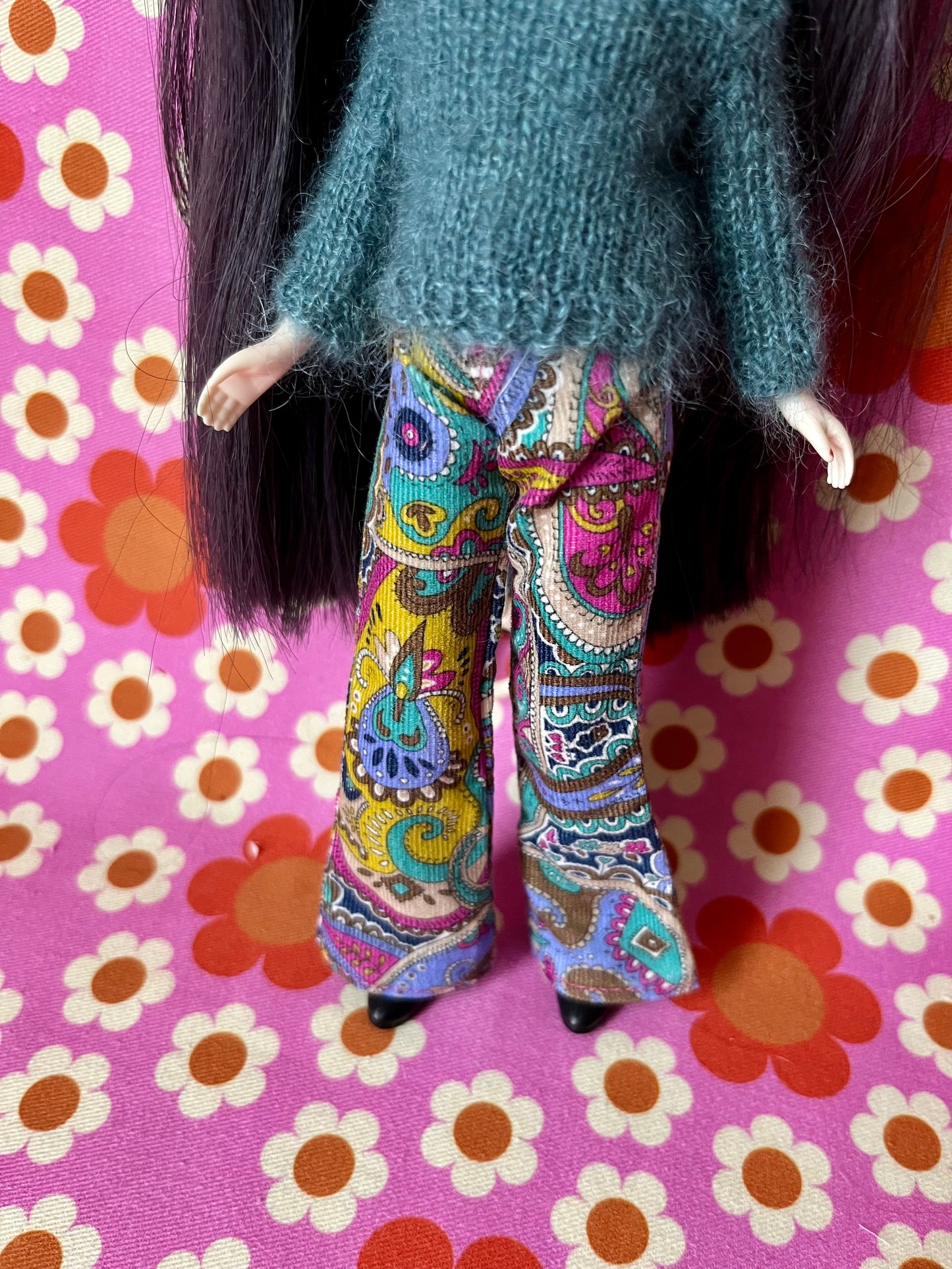 Liberty Corduroy Flared Trousers & Mohair Sweater Set for Blythe Doll