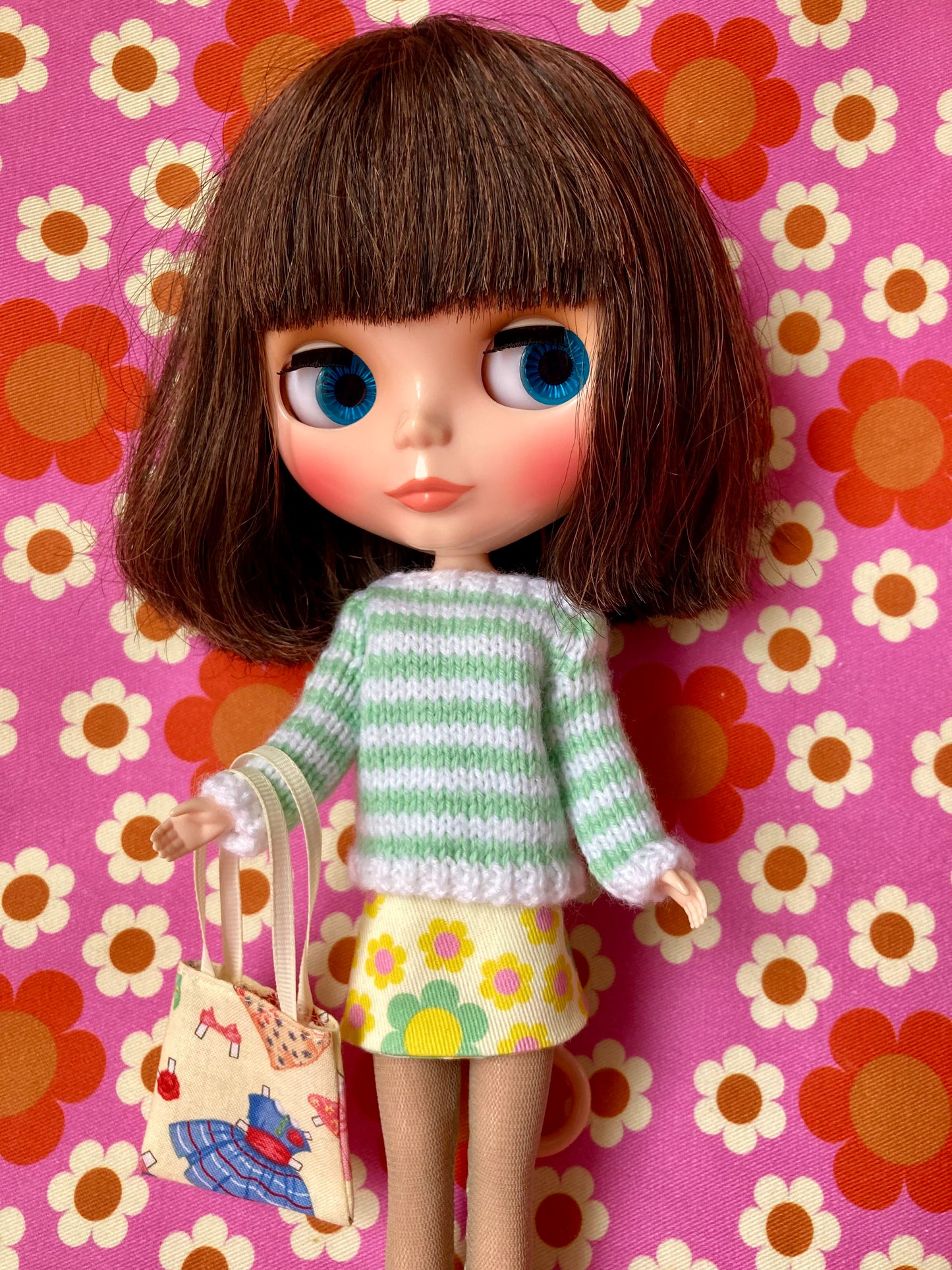 Breton Sweater, Skirt & Bag for Blythe Doll