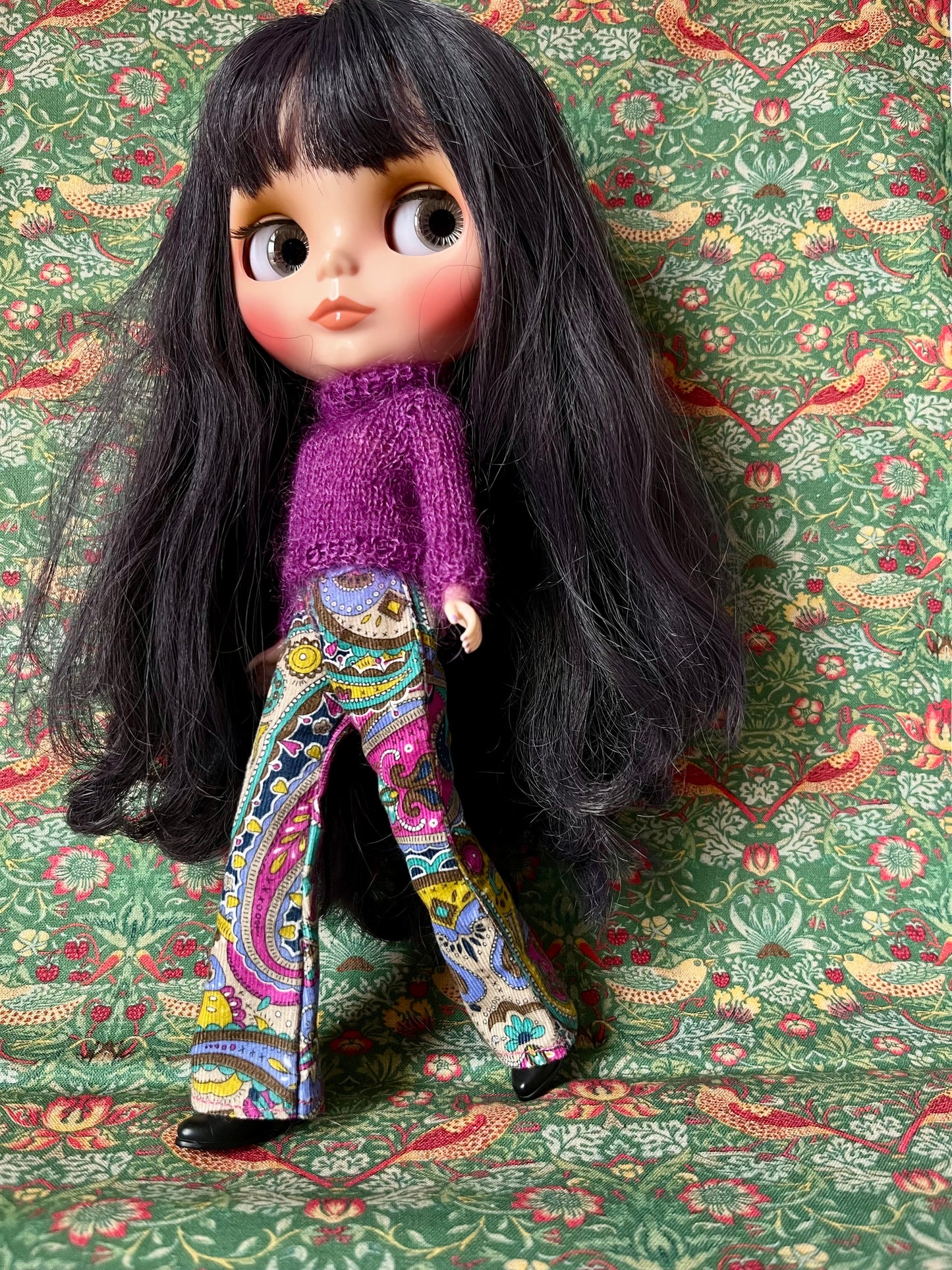 Liberty Corduroy Flared Trousers & Mohair Sweater Set for Blythe Doll