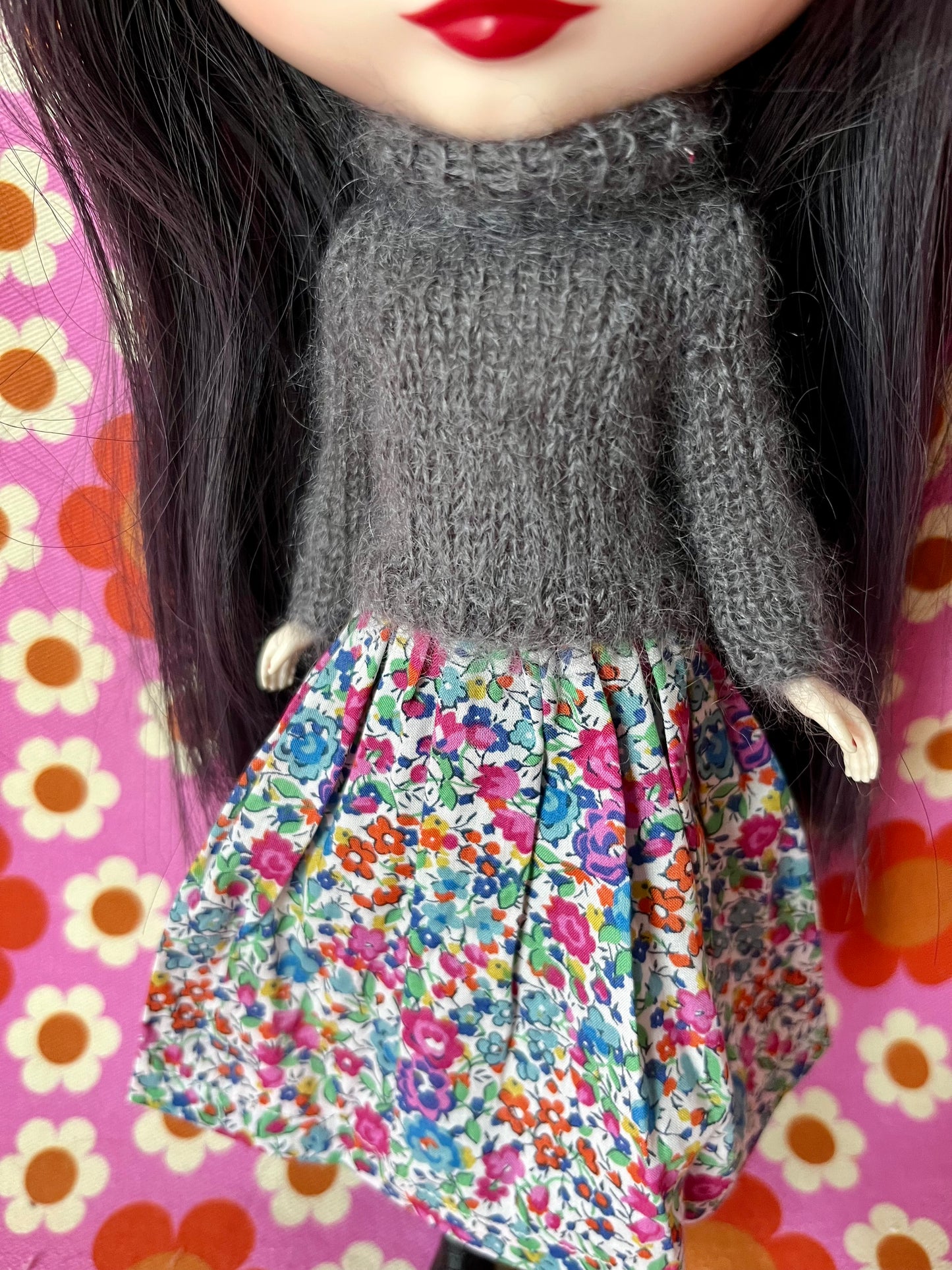 Liberty Skirt & Mohair Sweater Set for Blythe Doll