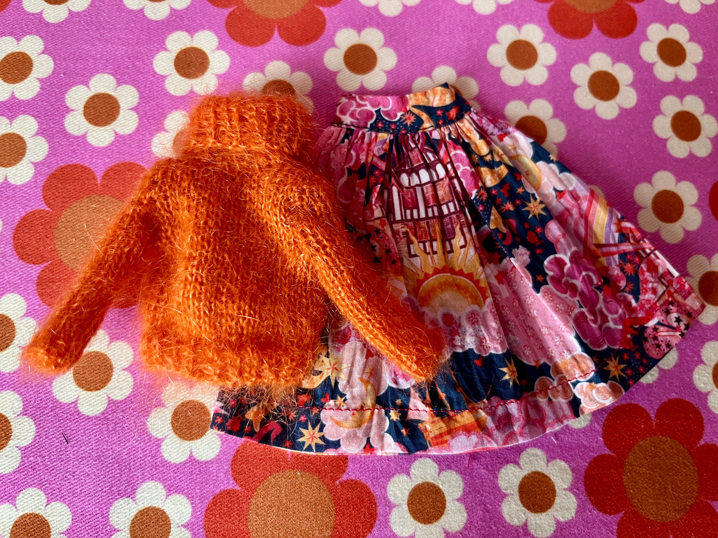 Liberty Skirt & Mohair Sweater Set for Blythe Doll
