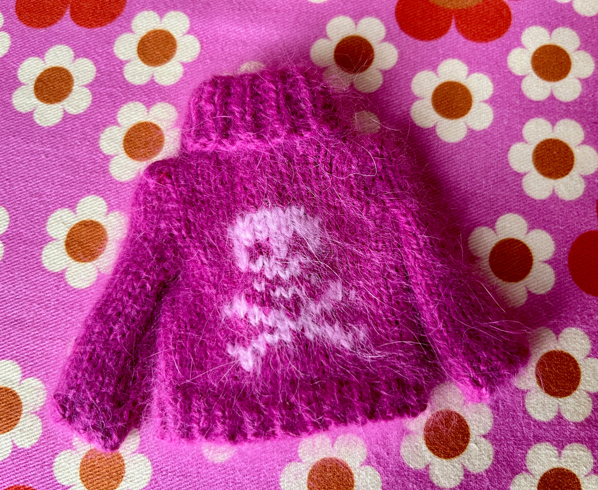 Halloween Fluffy Cerise Sweater Pink Skull