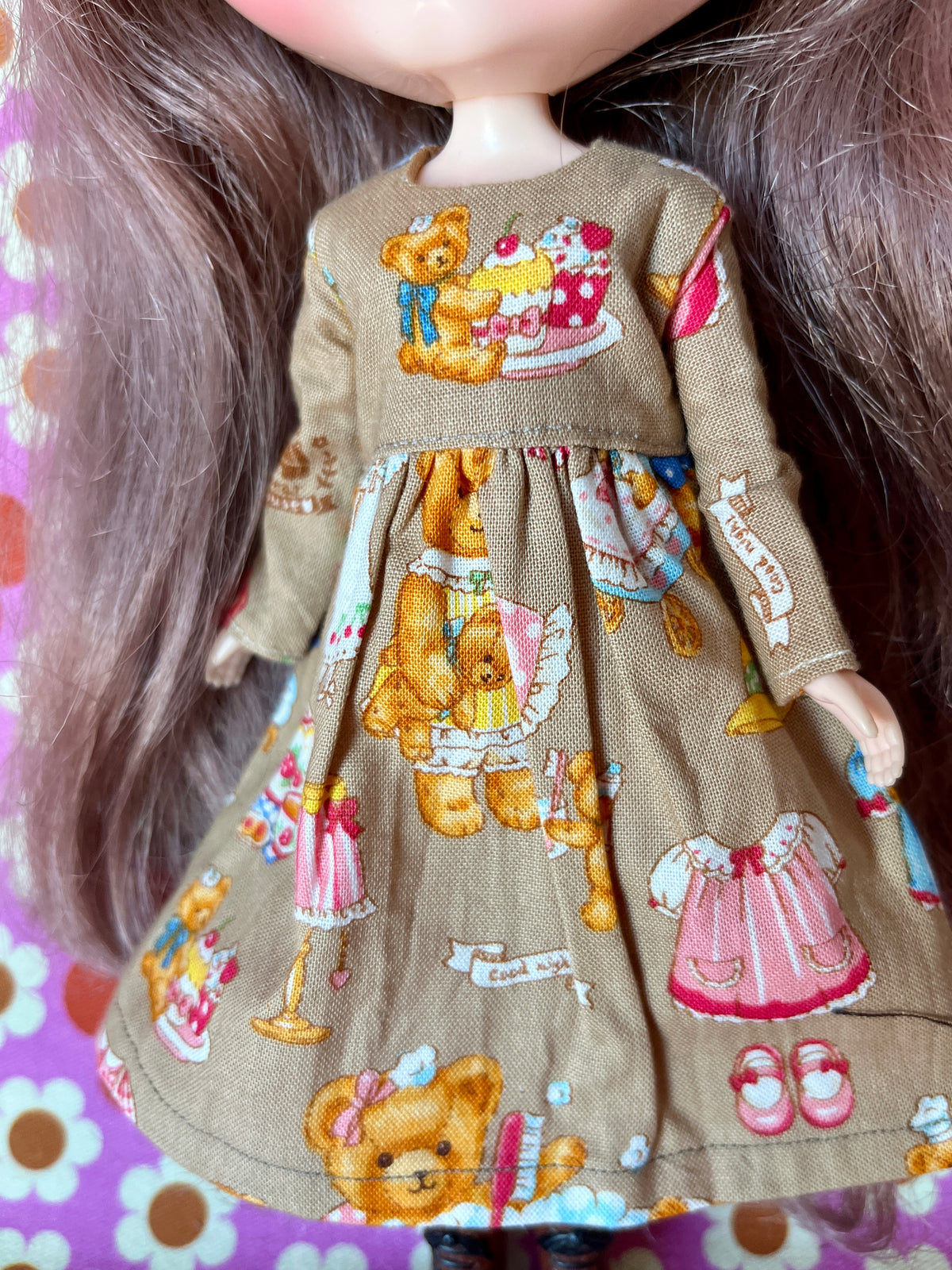 Teddy Bear Long Sleeve Dress for Blythe Doll