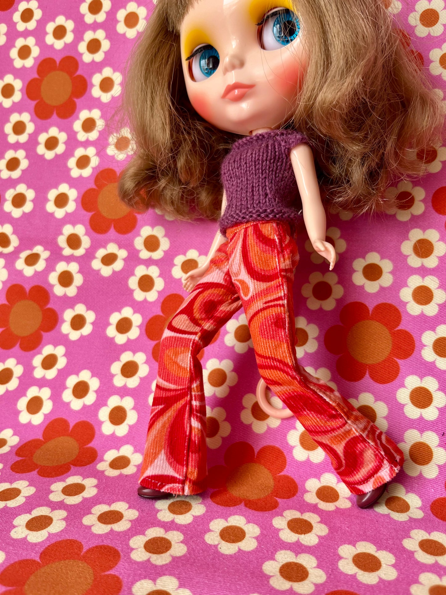 Psychedelic Flared Jeans Corduroy Trousers for Blythe Doll