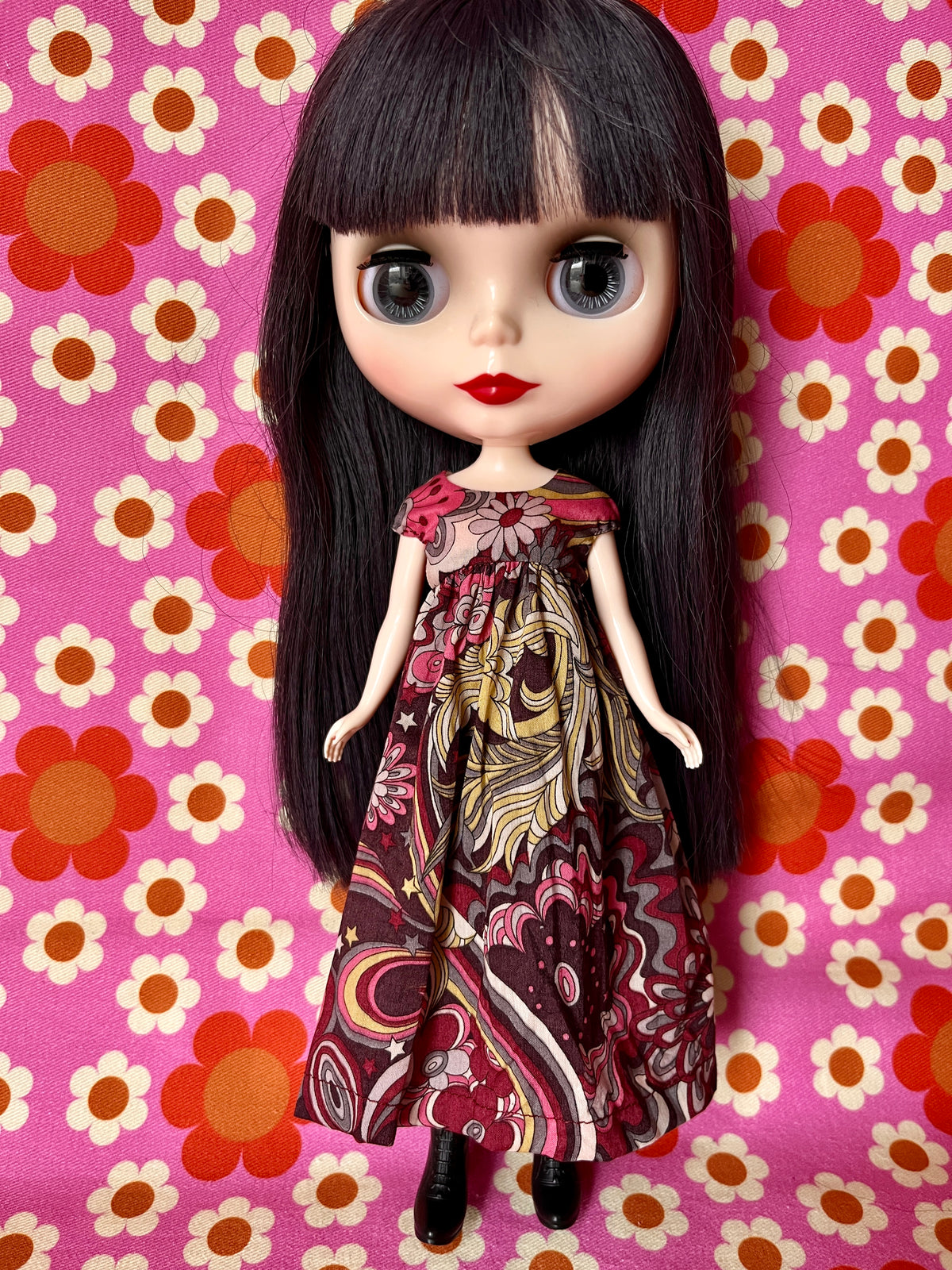Goth Austen Liberty Regency Dress for Blythe Doll Psychedelic Swirl