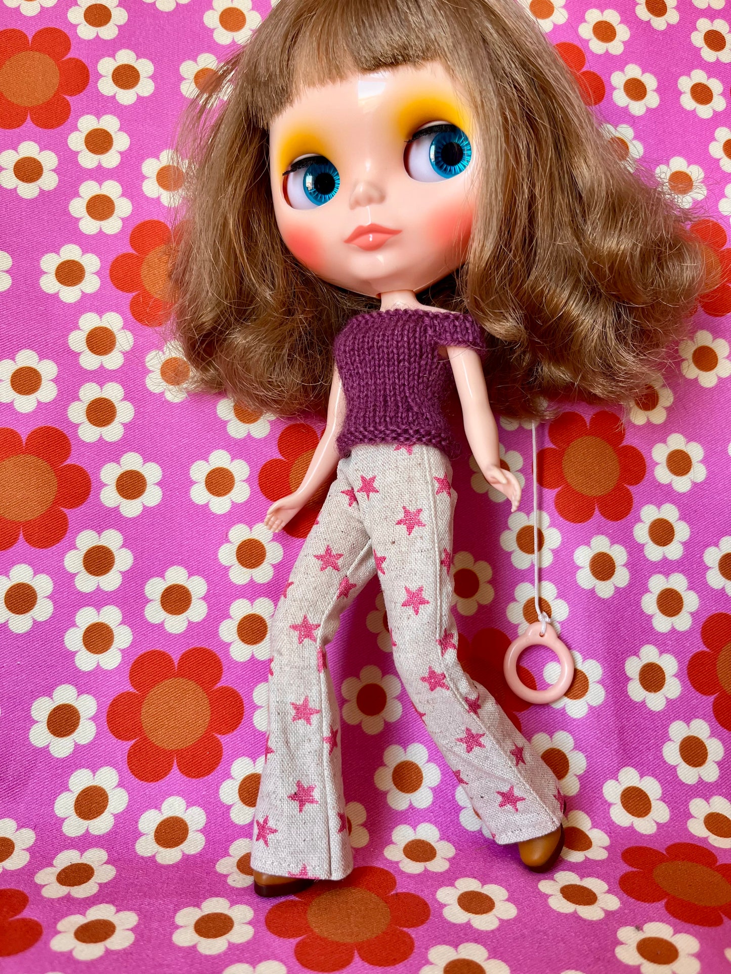 Pink Star  Flared Jeans Linen Trousers for Blythe Doll