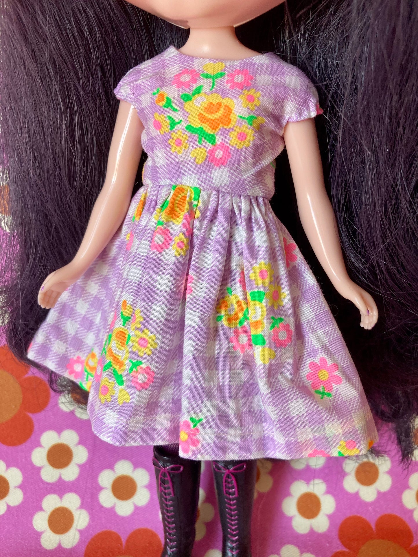 Purple Gingham Cap Sleeve Dress for Blythe Dollar’s