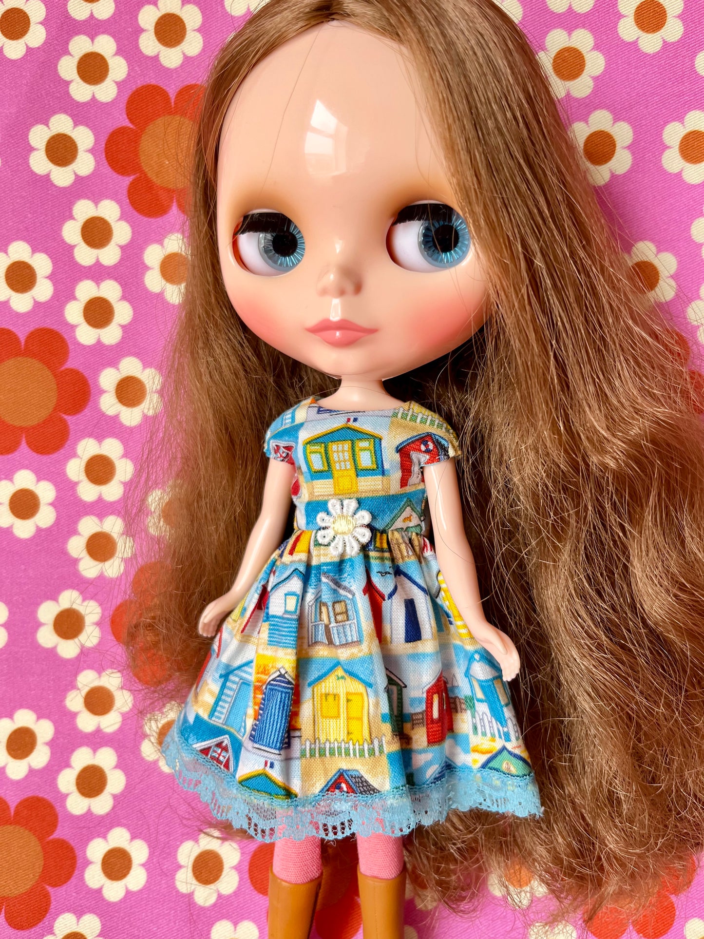Beach Hut Summer Cap Sleeve Dress for Blythe Doll