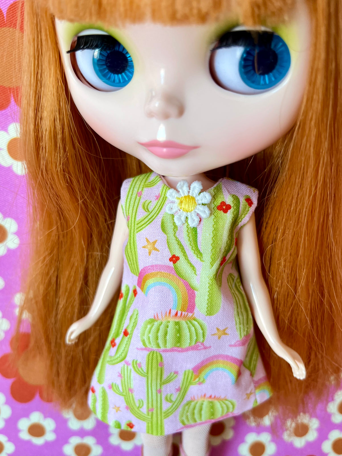 Rainbow Cactus Print Mod Cilla Shift dress