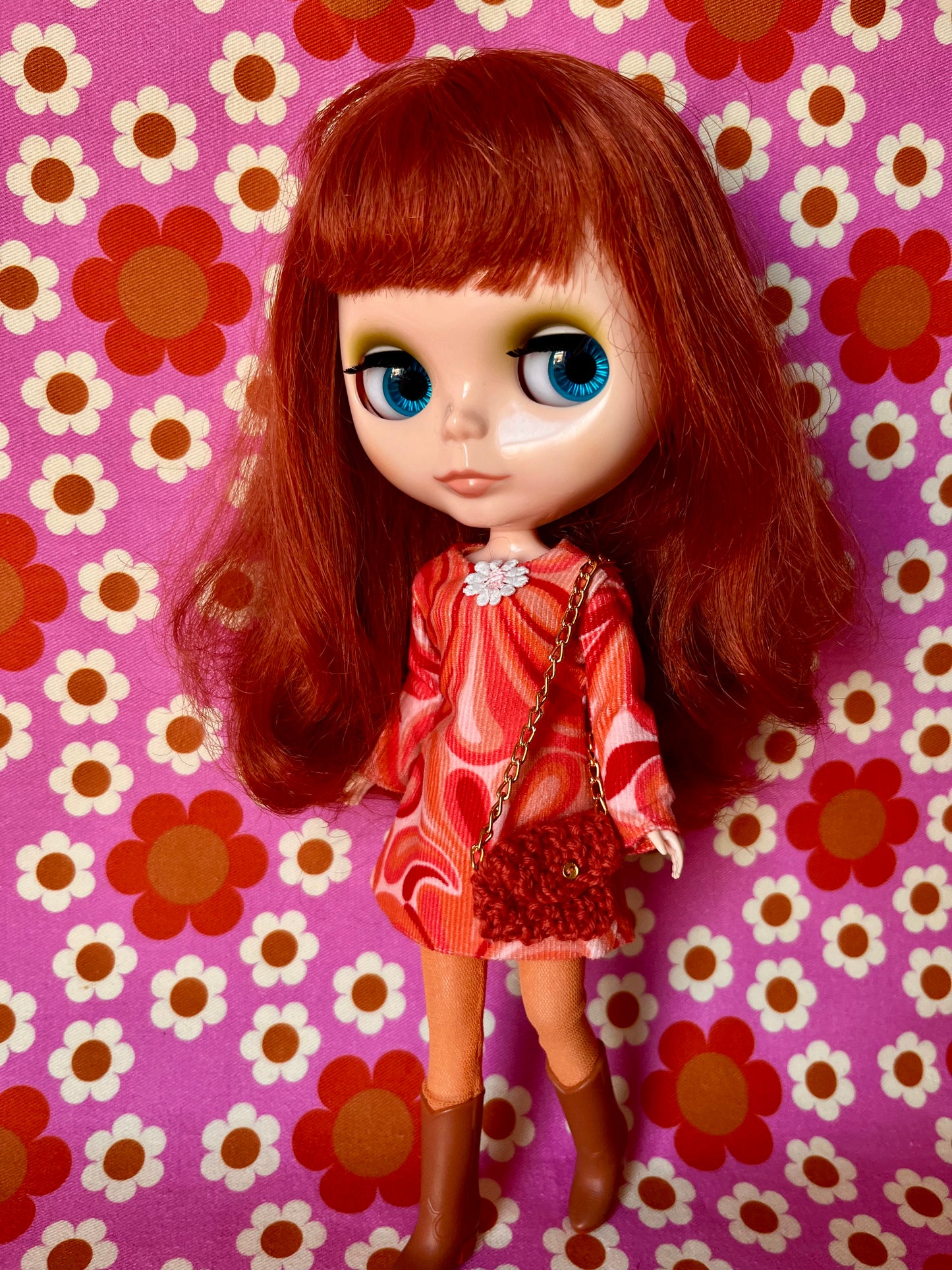 Psychedelic Corduroy Shift dress with sleeves & Bag which opens