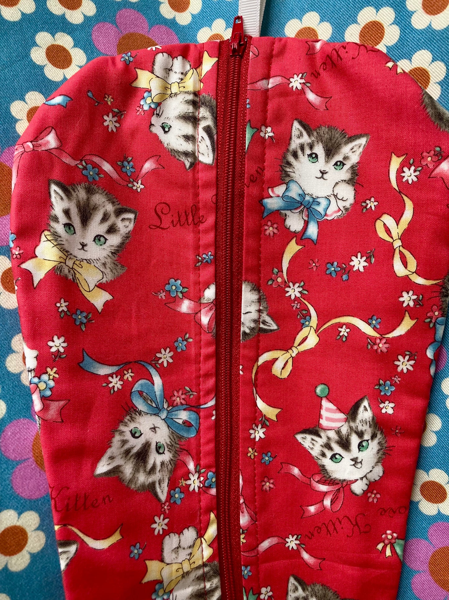 Red Party Kitten fabric Blythe Doll Cary Case Neo-Blythe size