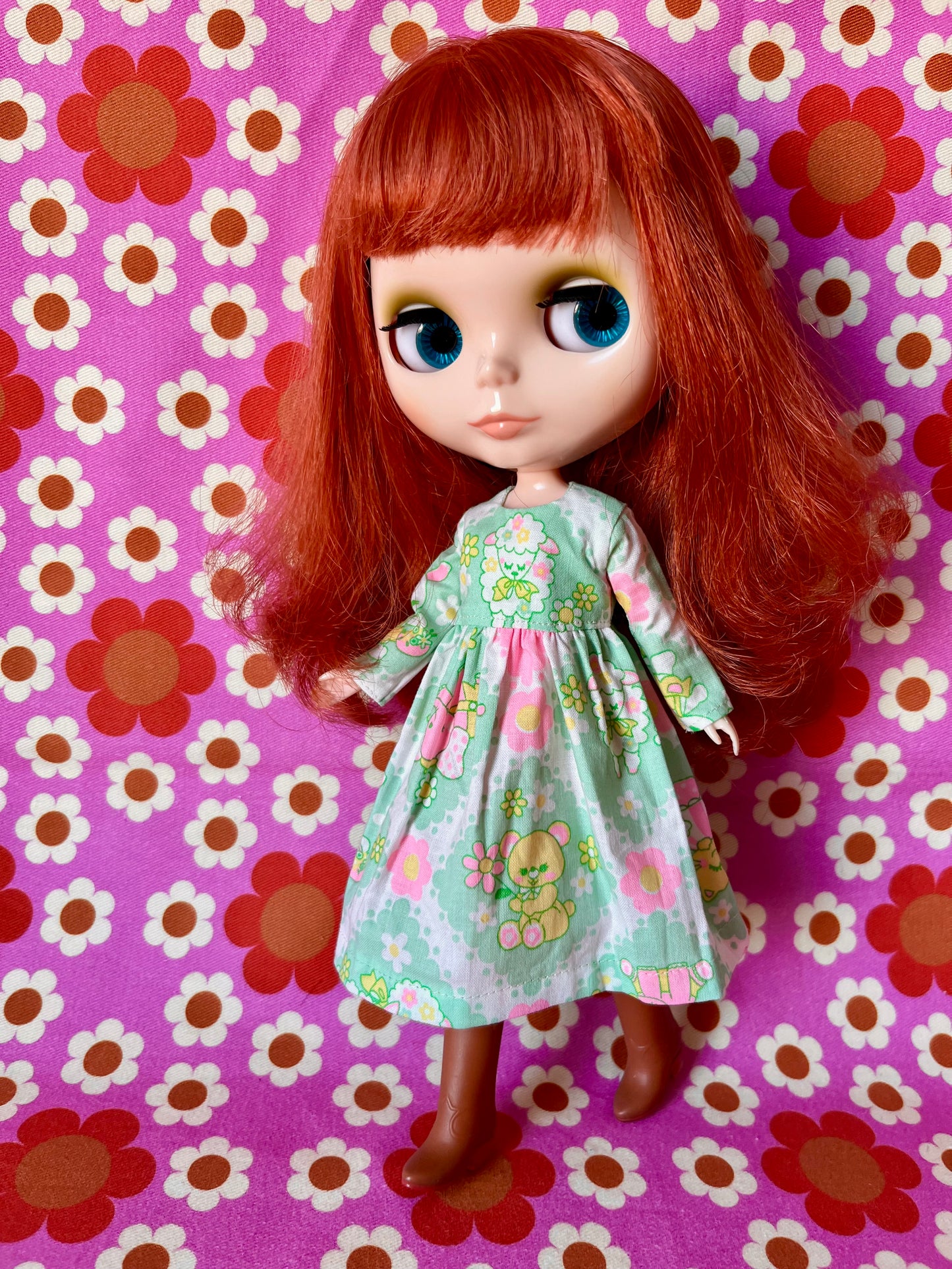 Easter Green Antique Pink Cute Lamb Chick Family Dress for Blythe Doll
