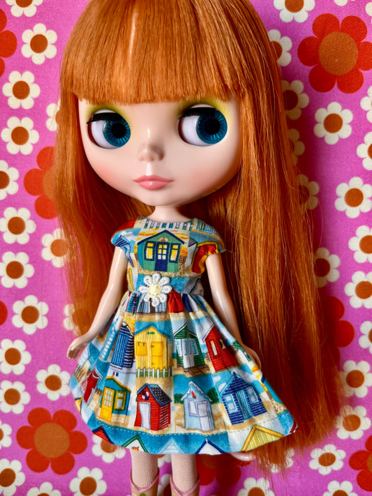Beach Hut Summer Cap Sleeve Dress for Blythe Doll