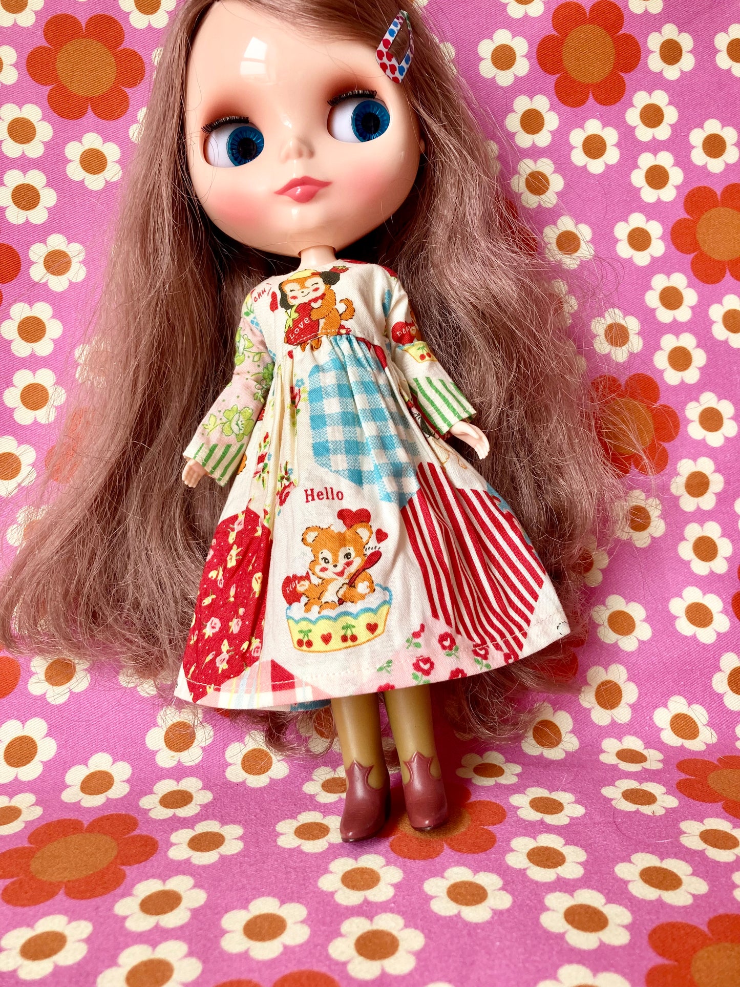 Strawberry Love Dog Dress for Blythe Doll