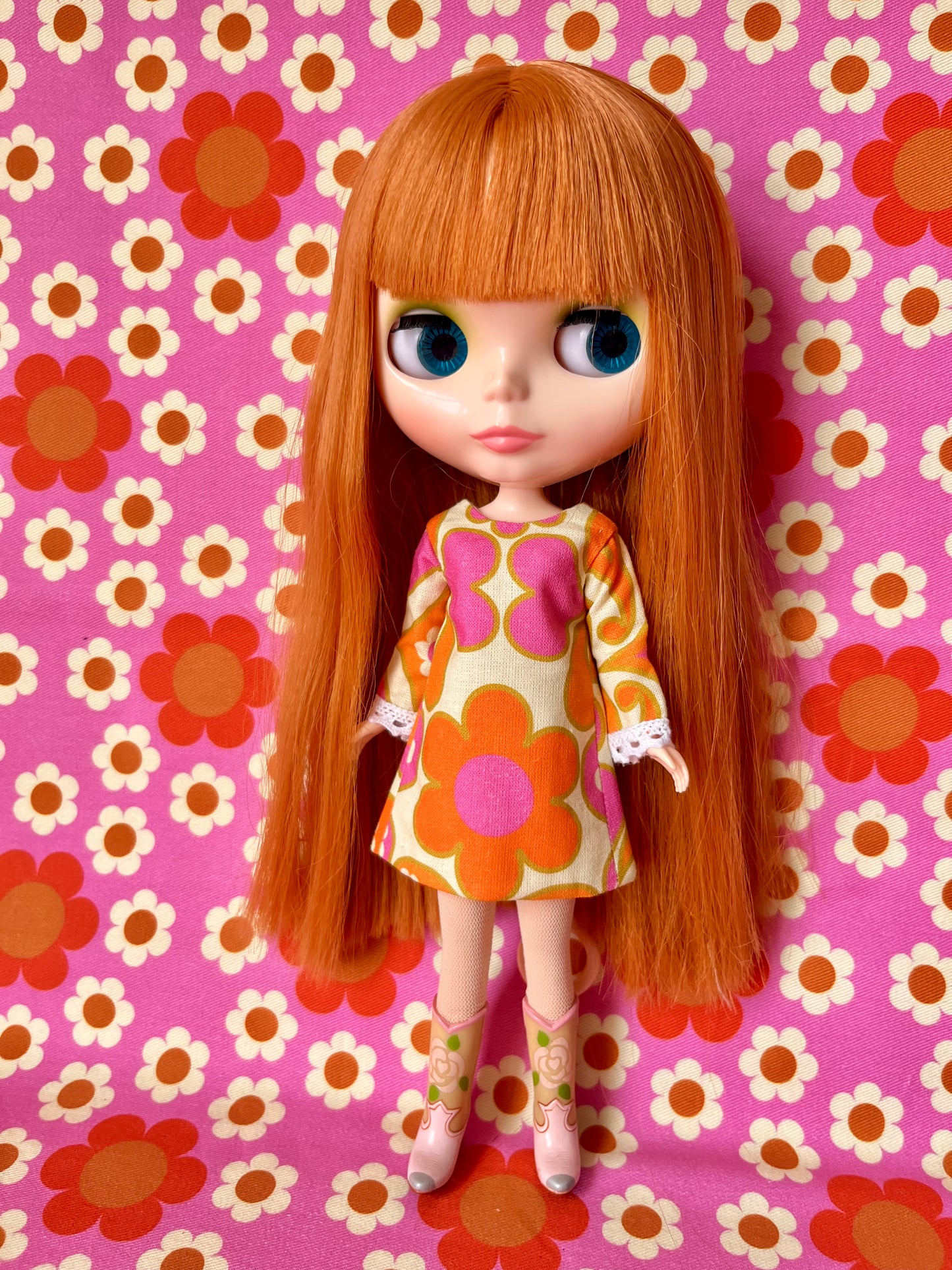 Alice Apple Mod Shift dress with long sleeves OOAK