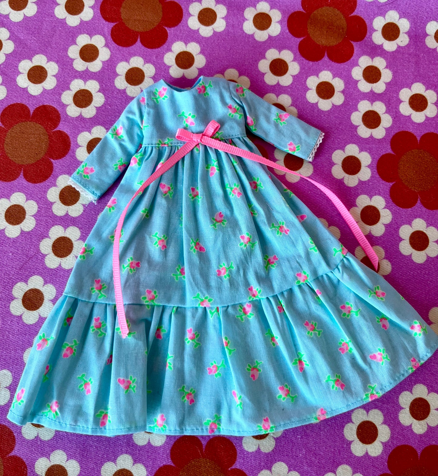 Long Neon Rosebud Print Dress for Blythe Doll