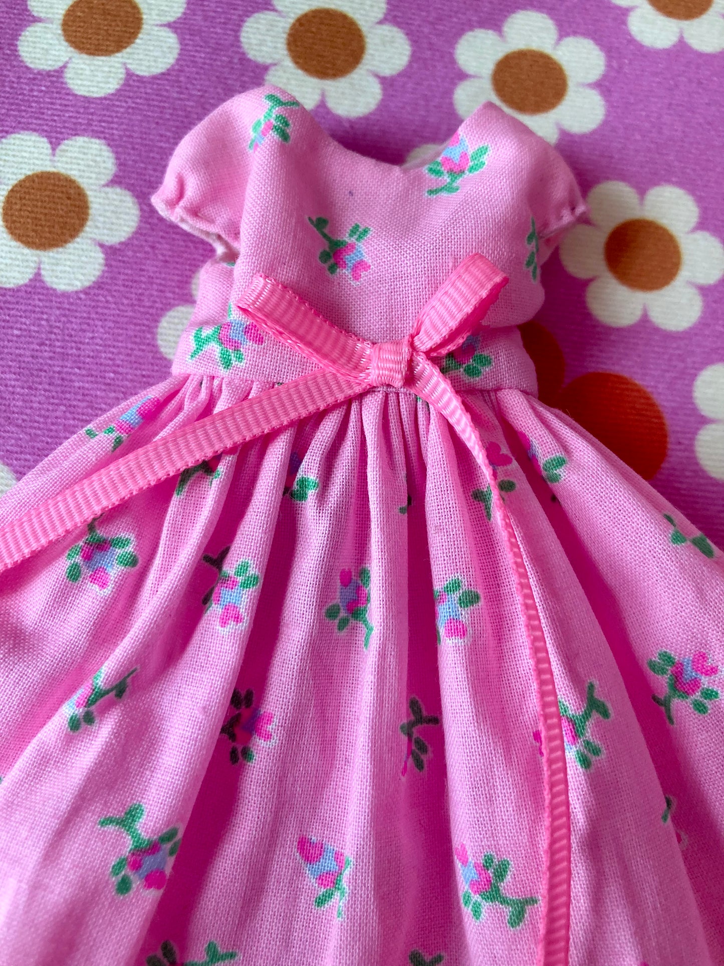 Pink Neon Rosebud Cap Sleeve Dress for Blythe Doll