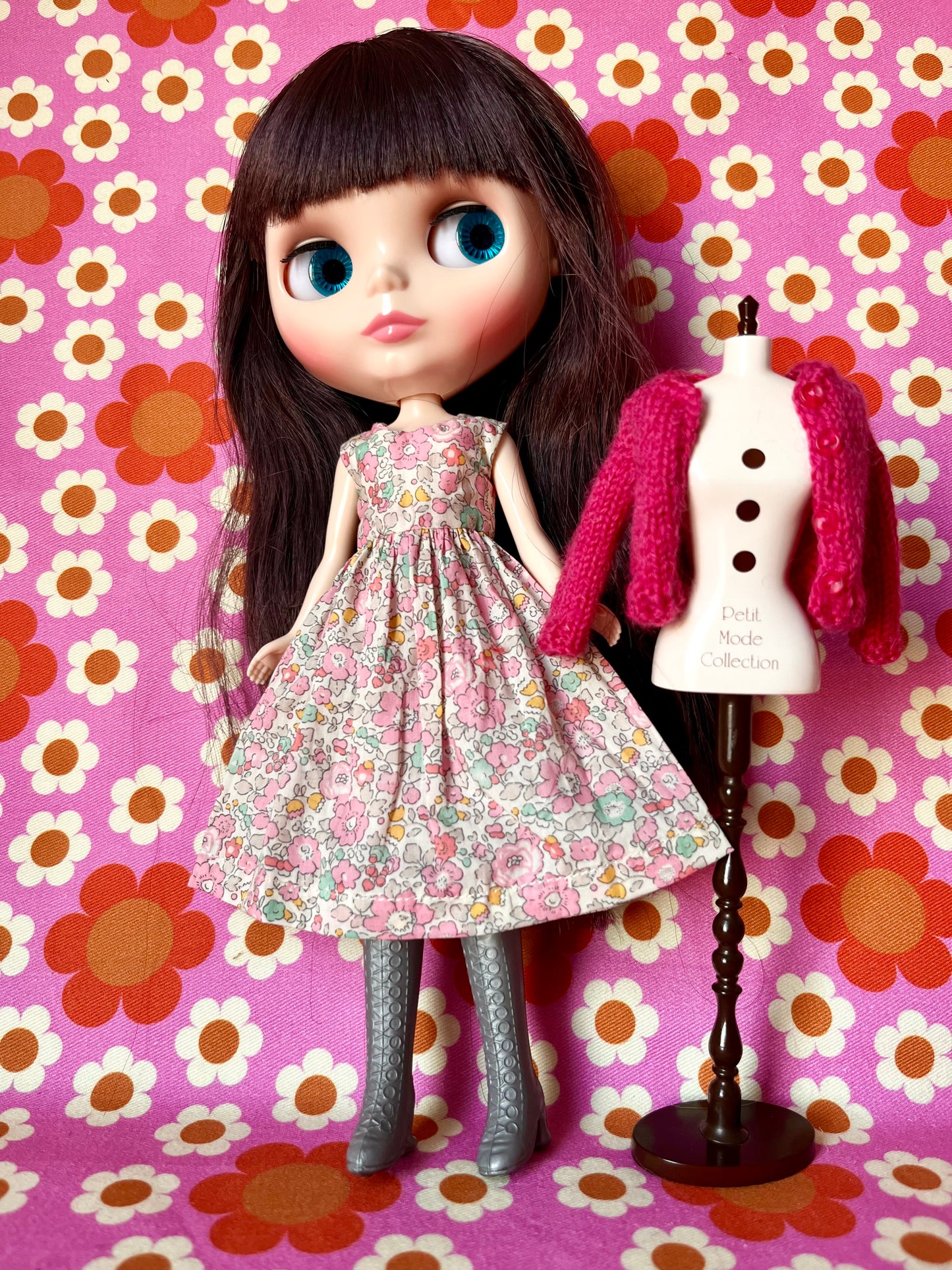 Pink Liberty Floral Dress & Cardigan for Blythe Doll