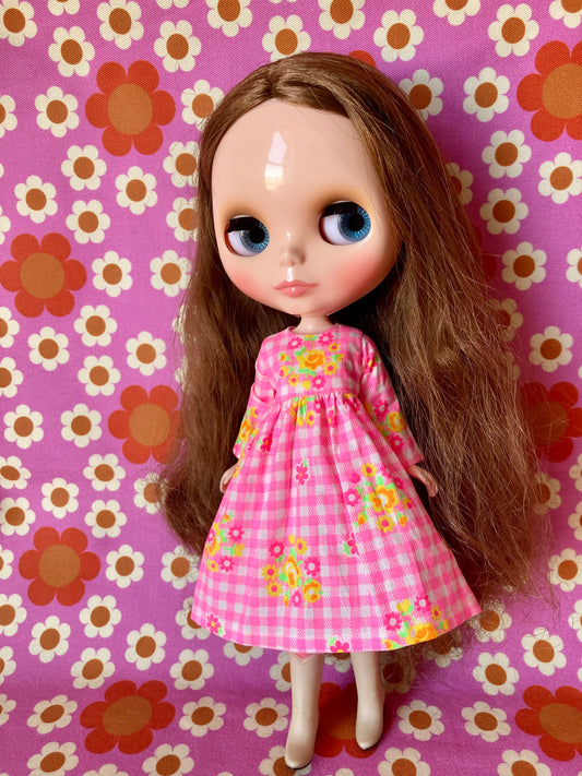 Pink Gingham Long Sleeve Dress for Blythe Doll