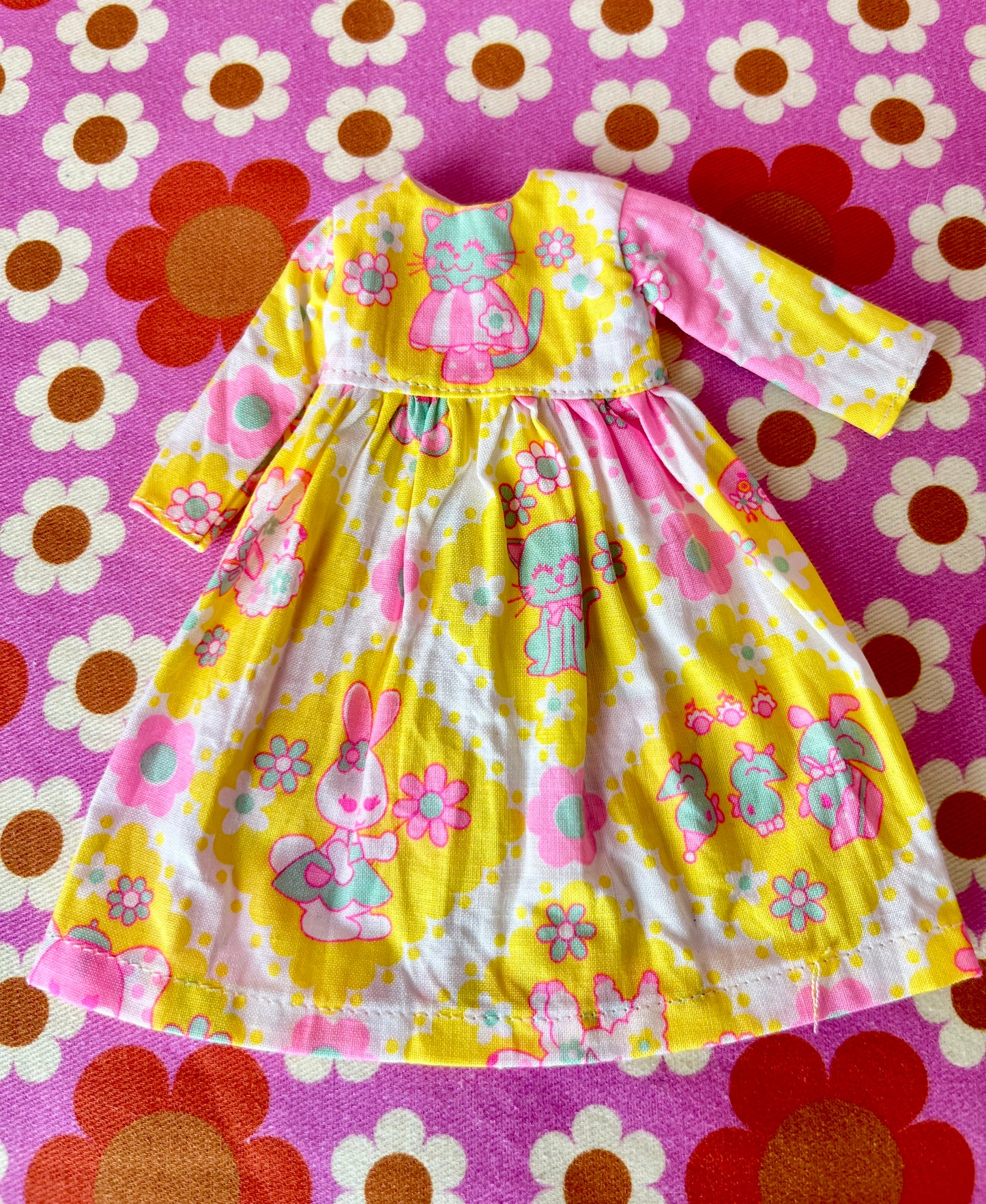 Yellow  Neon Cat Long Sleeve Dress for Blythe Doll
