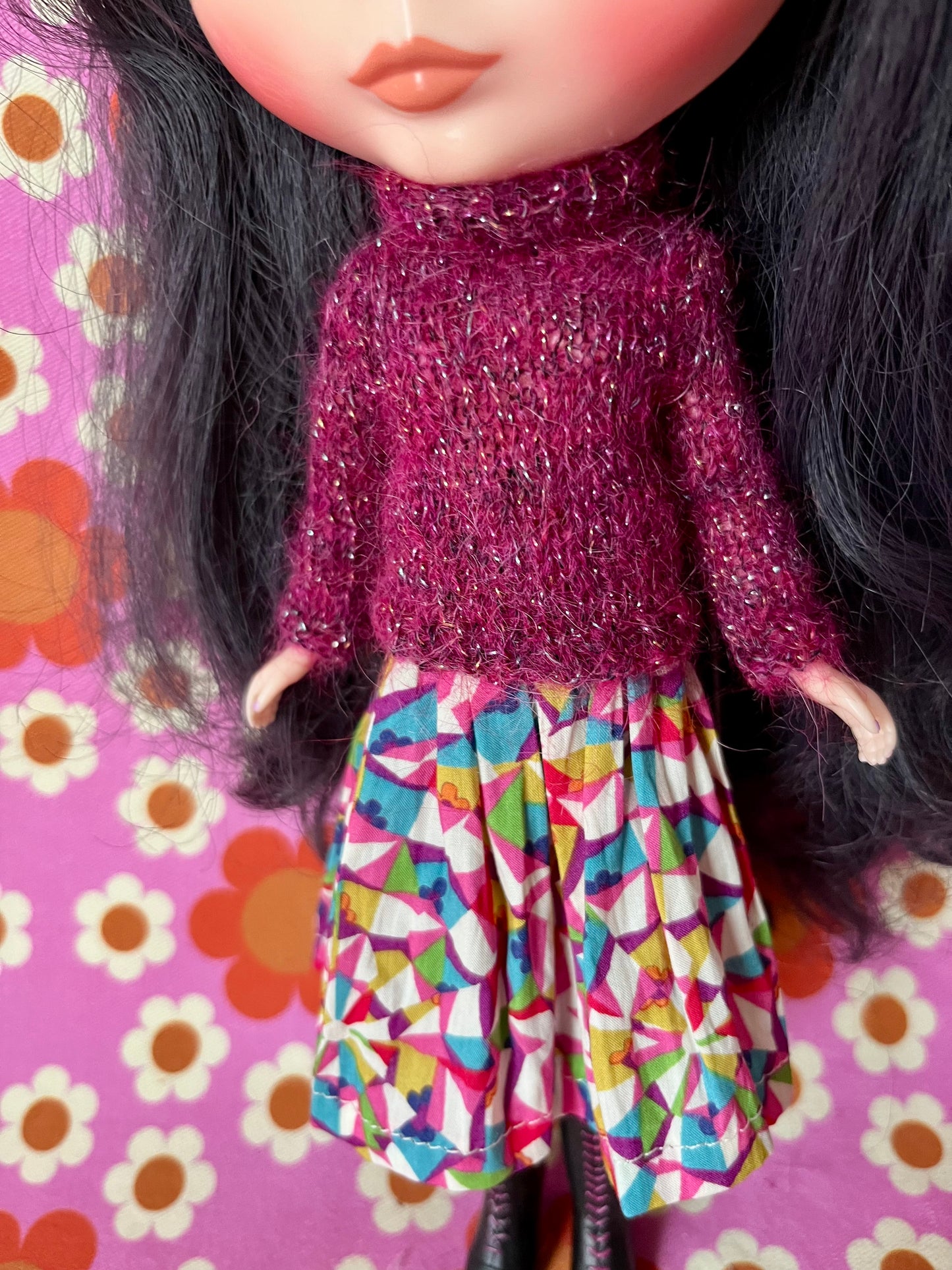 Liberty Skirt & Mohair Sweater Set for Blythe Doll
