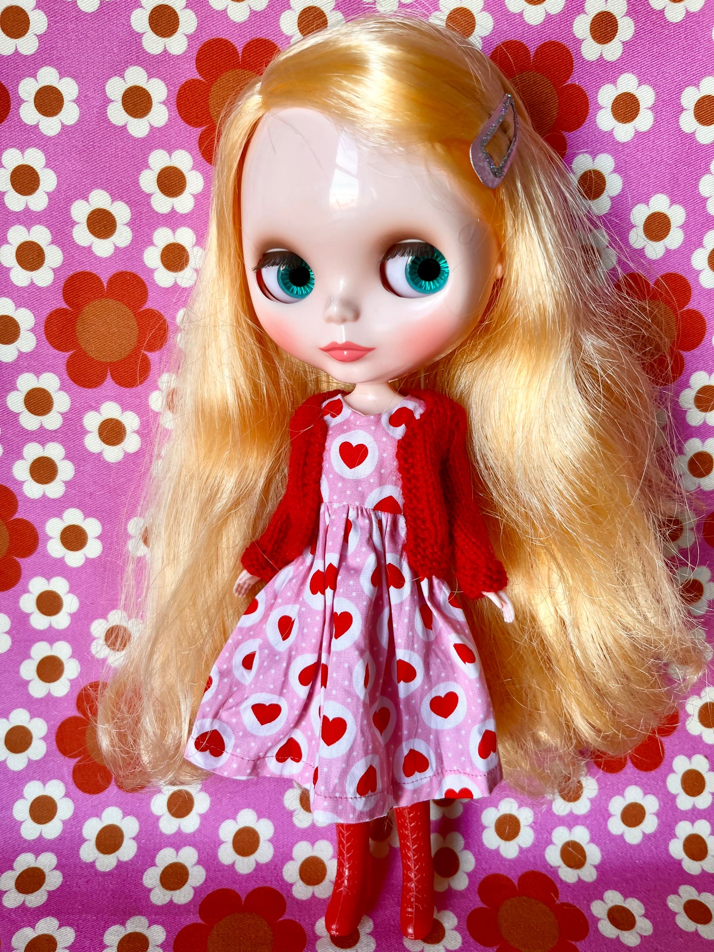 Pink & Red Heart Dress & Cardigan for Blythe Doll