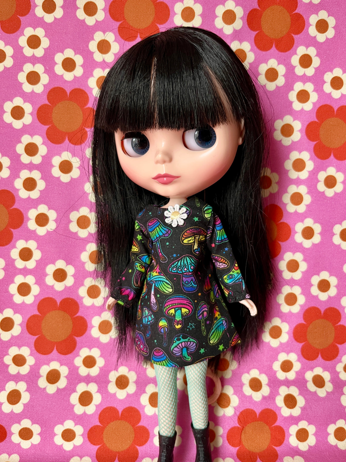 Mushroom Print Mod Shift dress with Sleeves