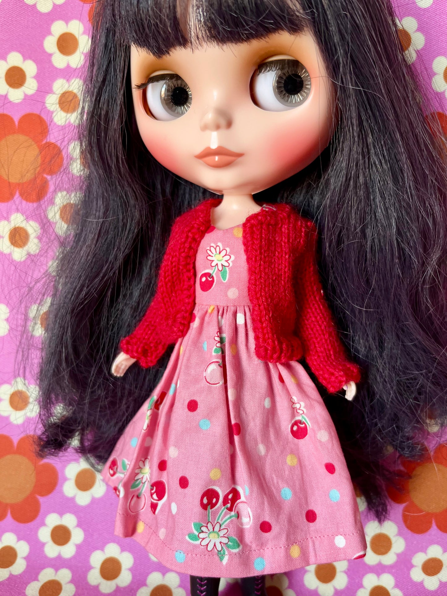 Pink Cherry Dress & Cardigan for Blythe Doll
