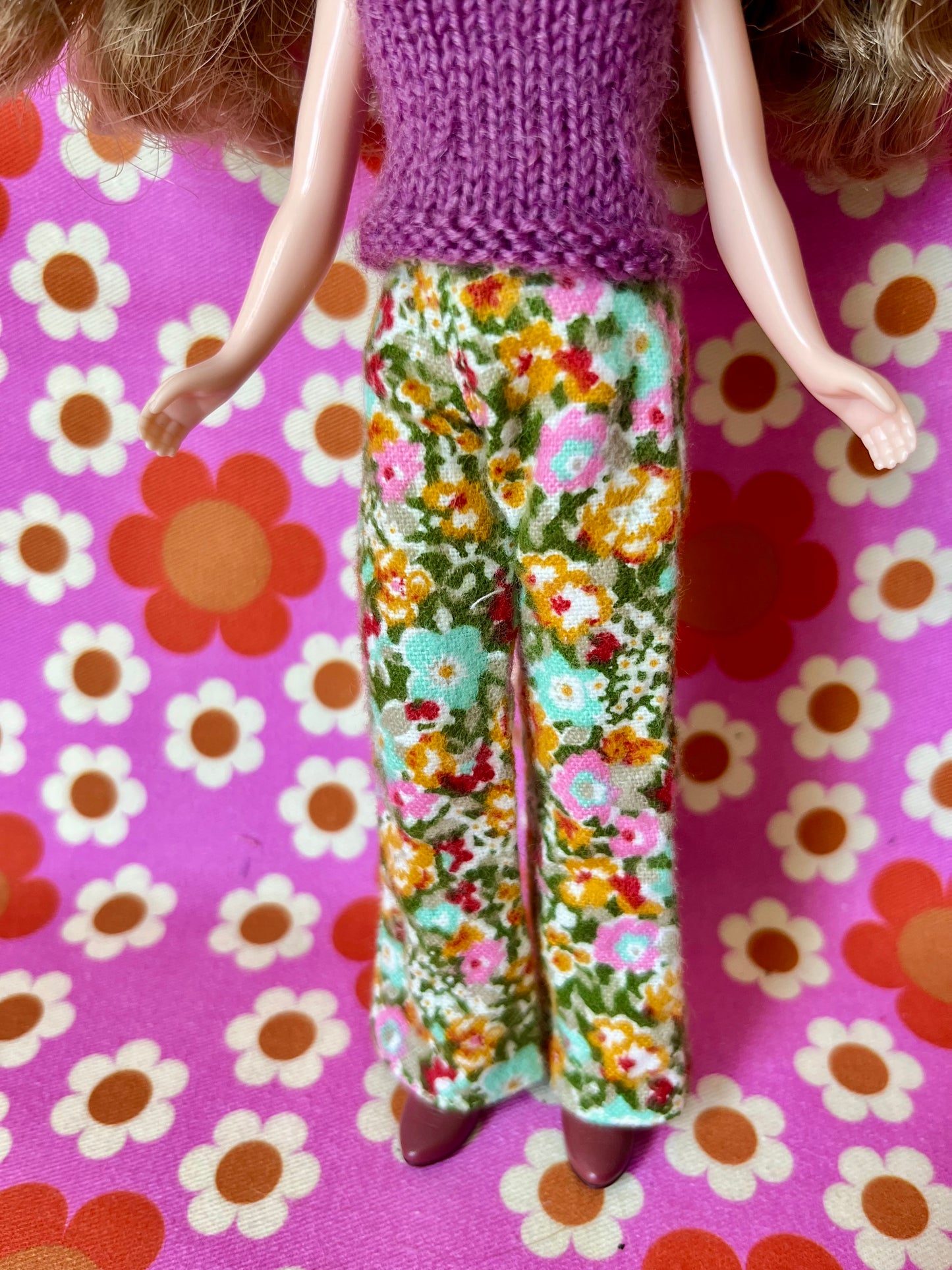 Green floral Flared Jeans Brushed Cotton Trousers for Blythe Doll