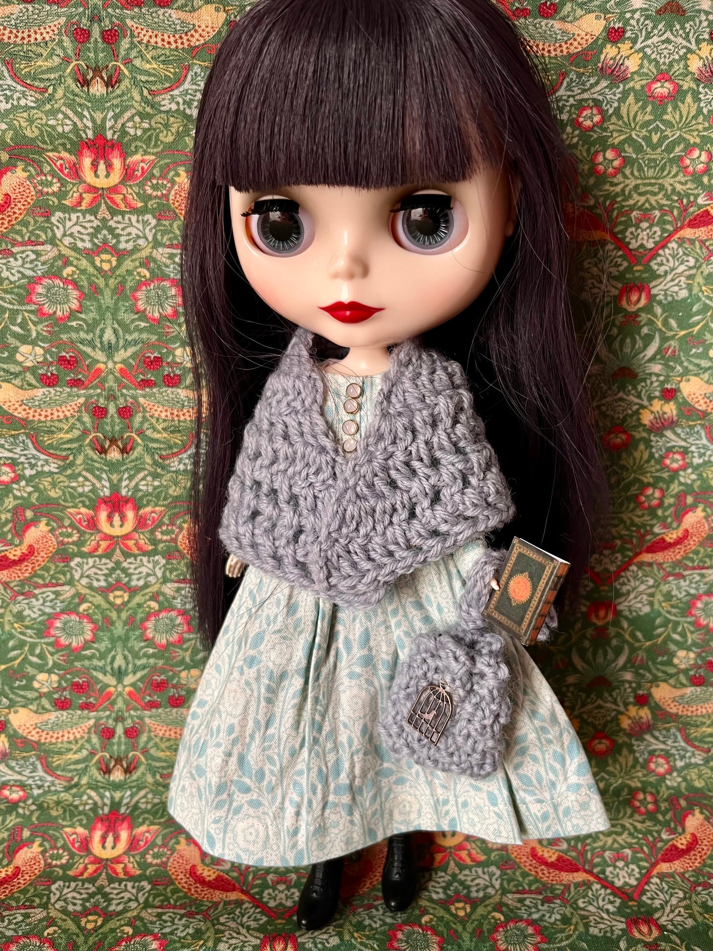 Brontë Sisters Inspired Dress with Shawl, bag & miniature book for Blythe Doll