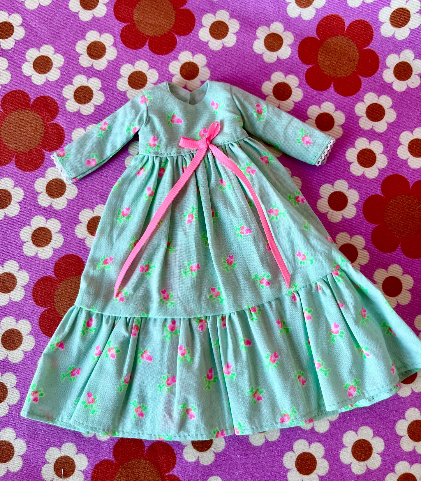Long Neon Rosebud Print Dress for Blythe Doll