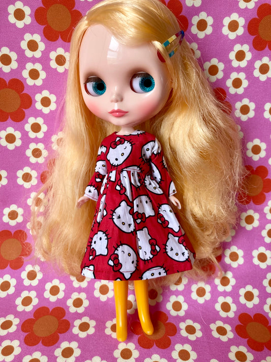 Cute Sanrio Hello Kitty Japanese Print Dress for Blythe Doll