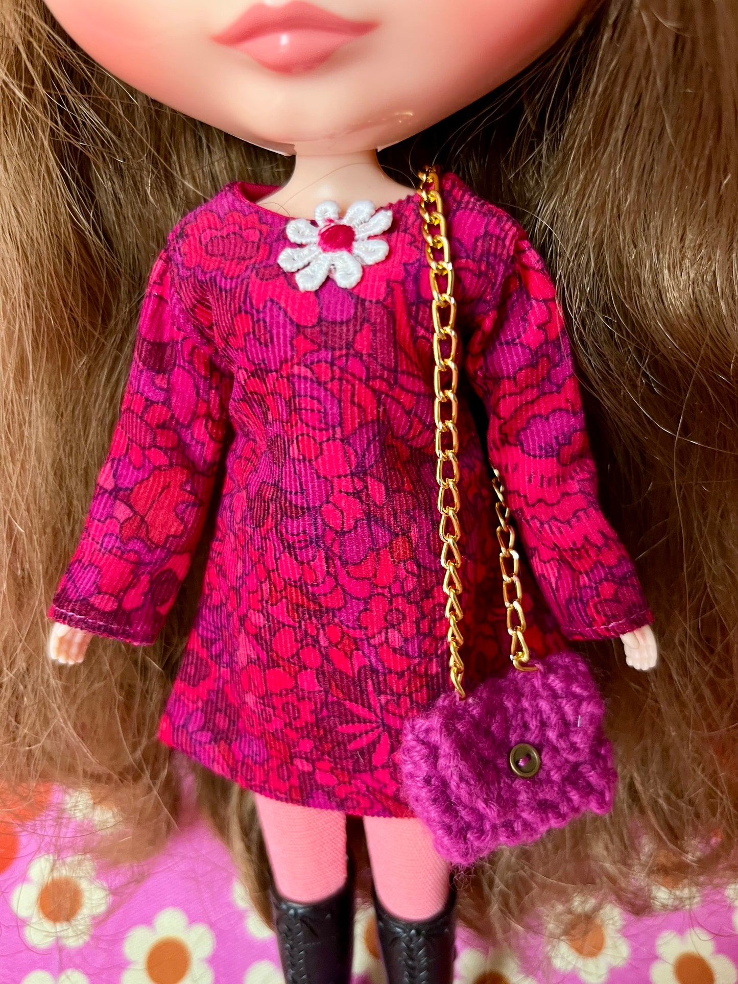 Liberty Corduroy Shift dress with sleeves & Bag which opens