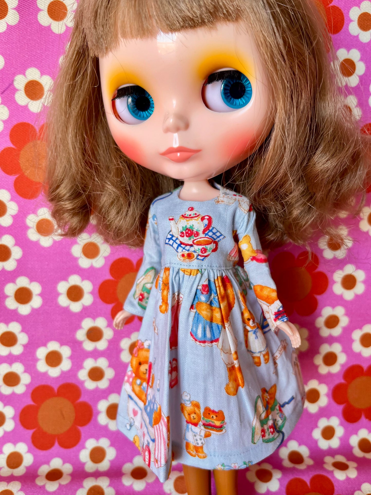 Blue Teddy Picnic Dress for Blythe Doll