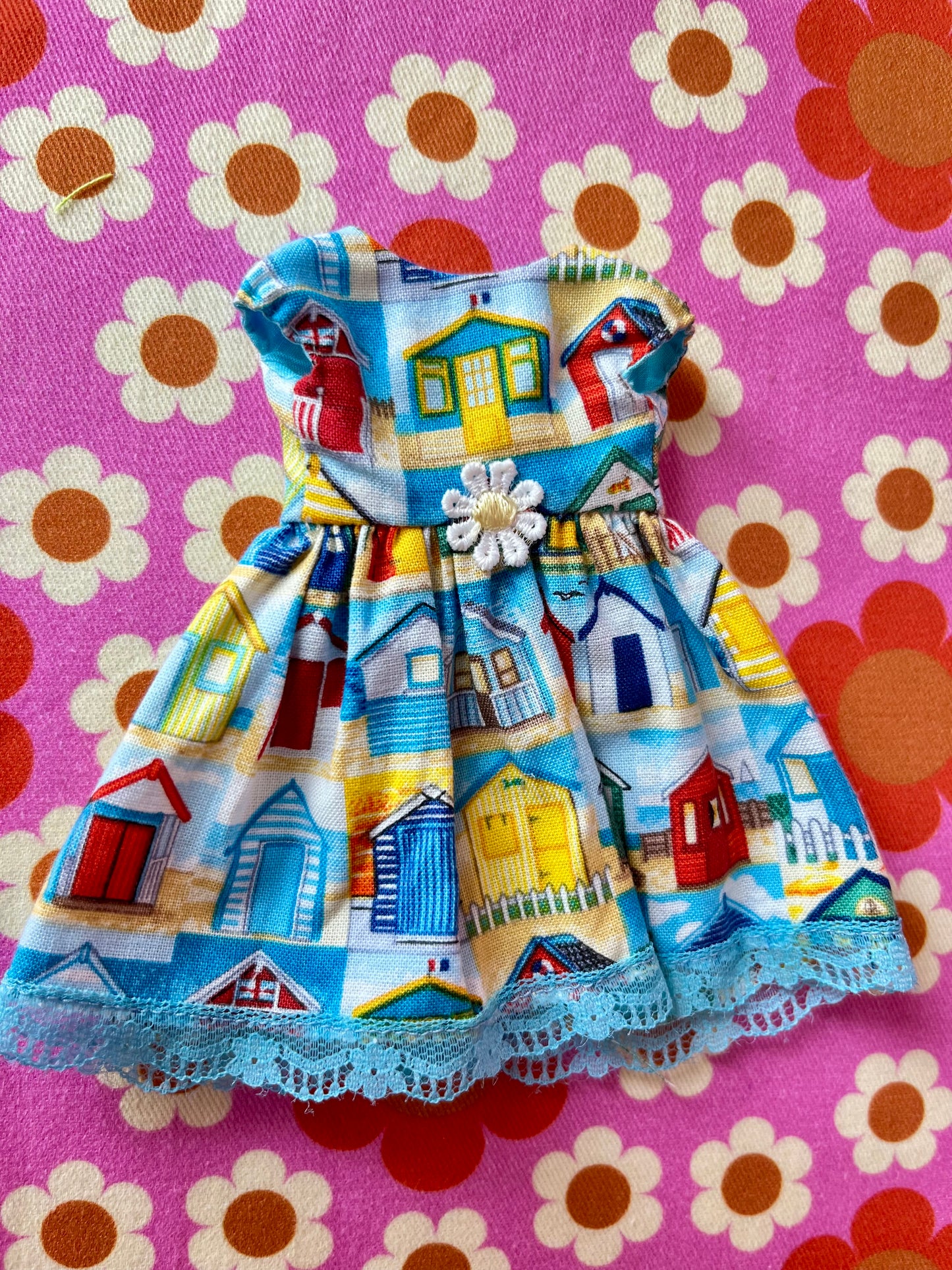 Beach Hut Summer Cap Sleeve Dress for Blythe Doll