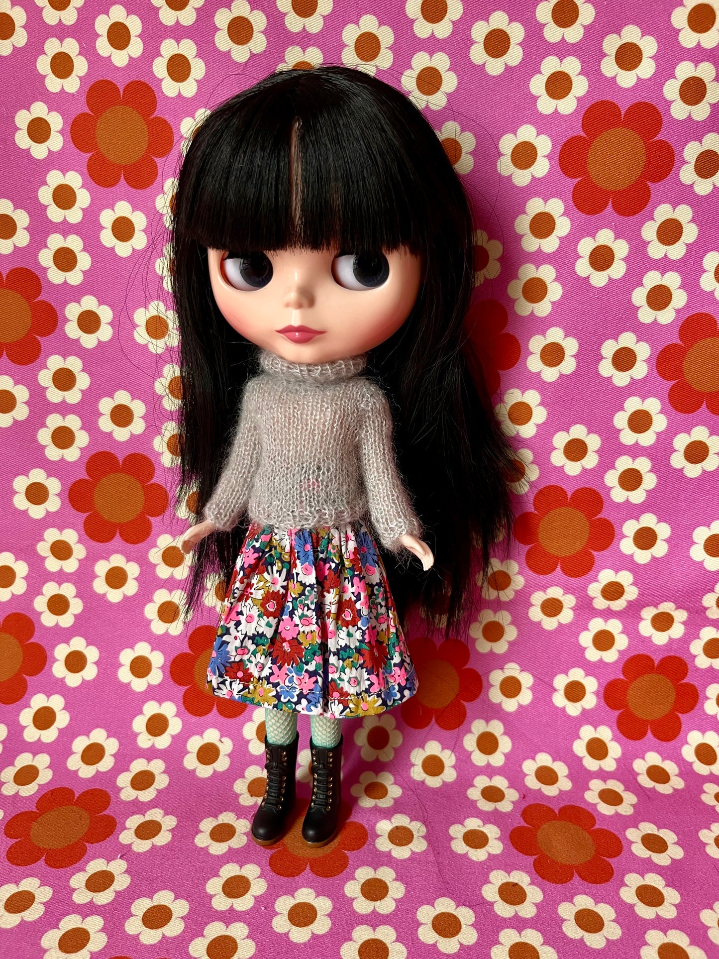 Liberty Skirt & Mohair Sweater Set for Blythe Doll