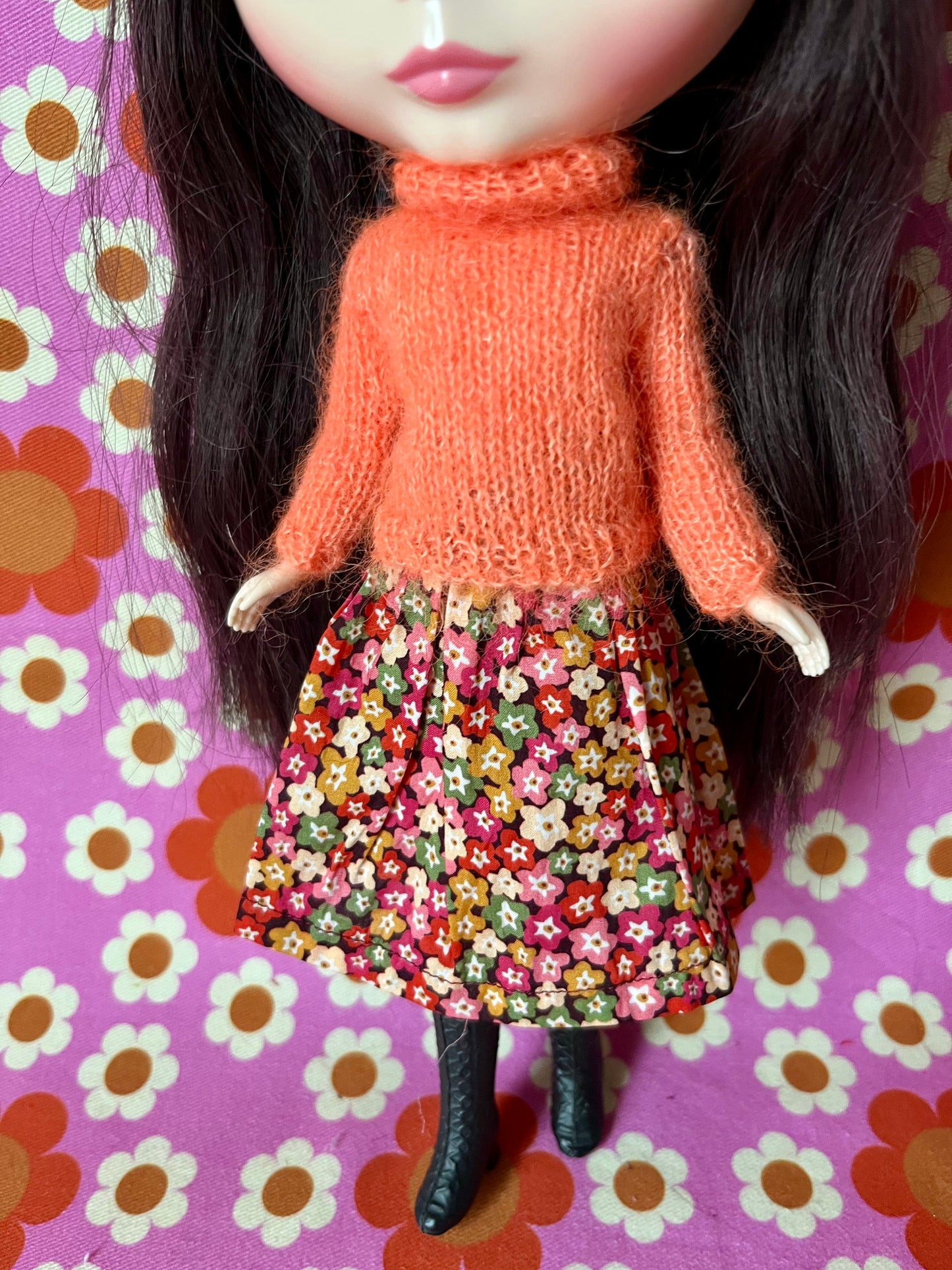 Liberty Skirt & Mohair Sweater Set for Blythe Doll