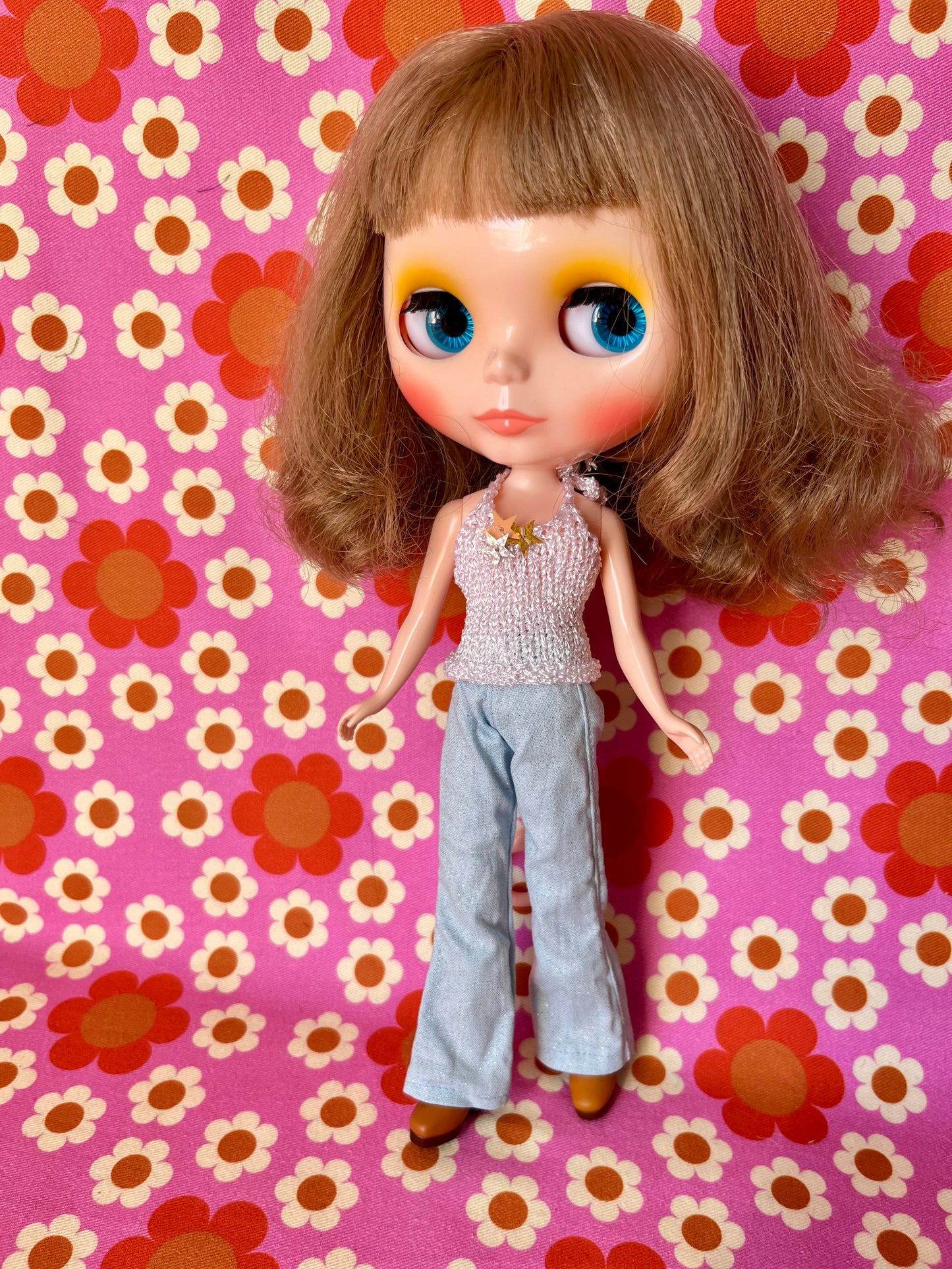 Blue Glitter Sparkle Flared Jeans Trousers for Blythe Doll Limited!