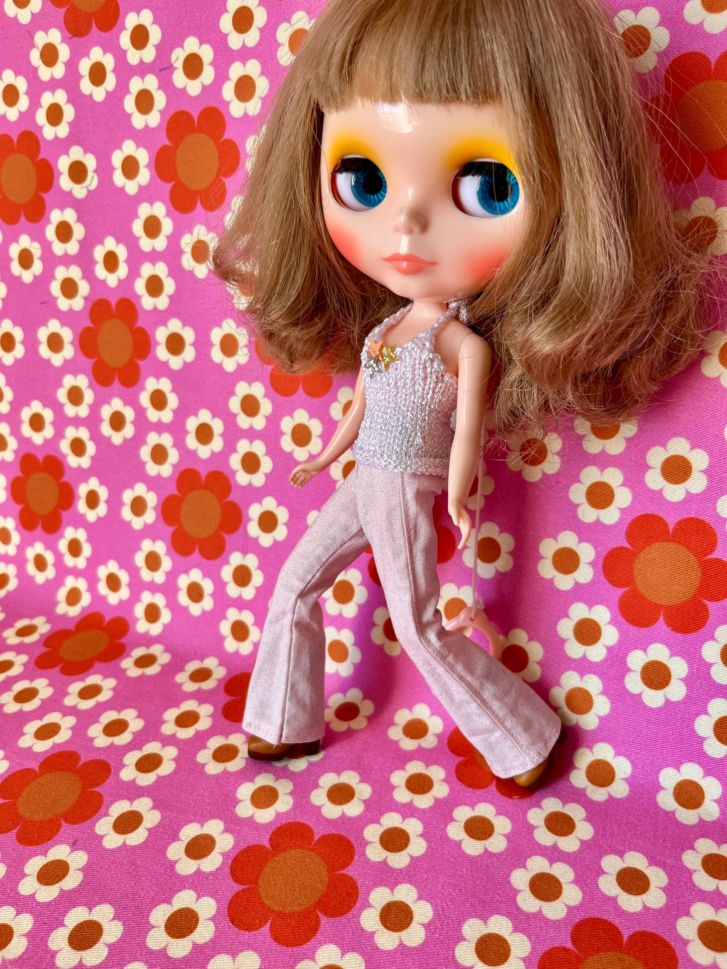 Pink Glitter Sparkle Flared Jeans Trousers for Blythe Doll Limited!