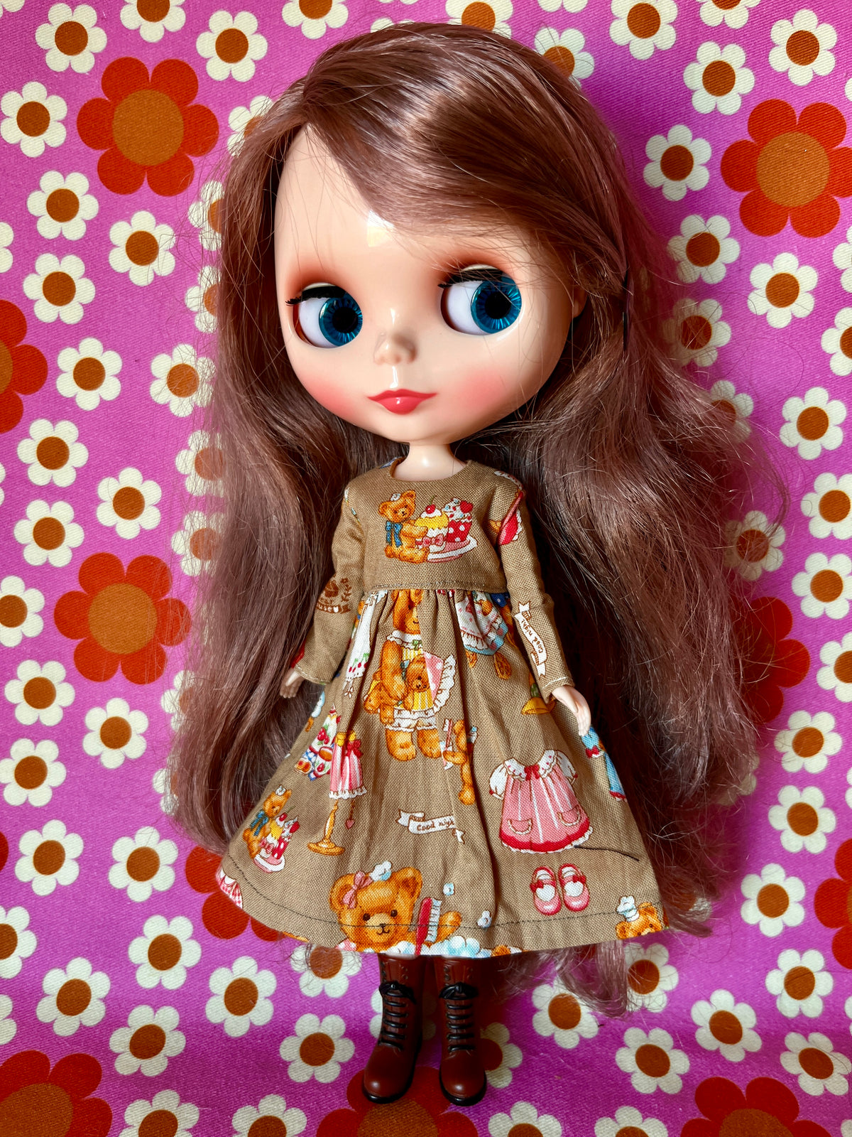 Teddy Bear Long Sleeve Dress for Blythe Doll