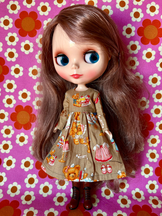 Teddy Bear Long Sleeve Dress for Blythe Doll