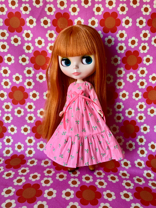 Long Neon Rosebud Print Dress for Blythe Doll