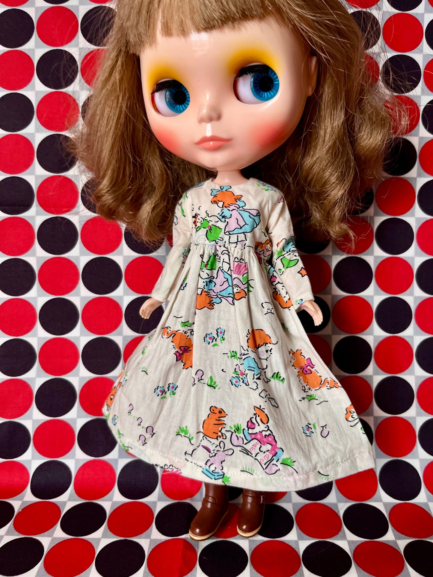 Sale Japanese Kawaii DollPrint Dress Vintage Illustrations