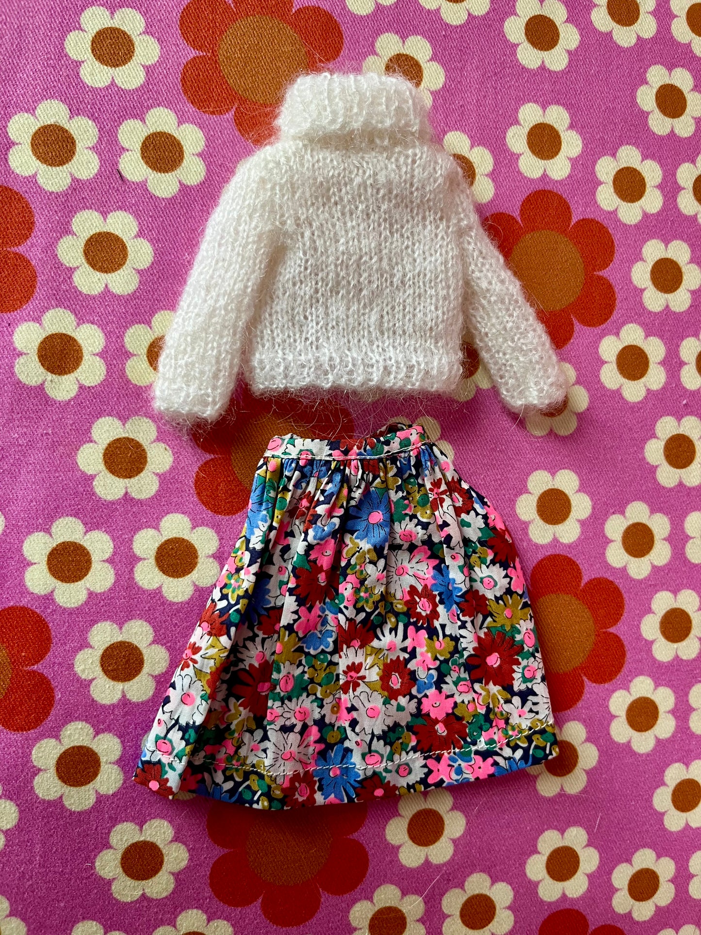 Liberty Skirt & Mohair Sweater Set for Blythe Doll